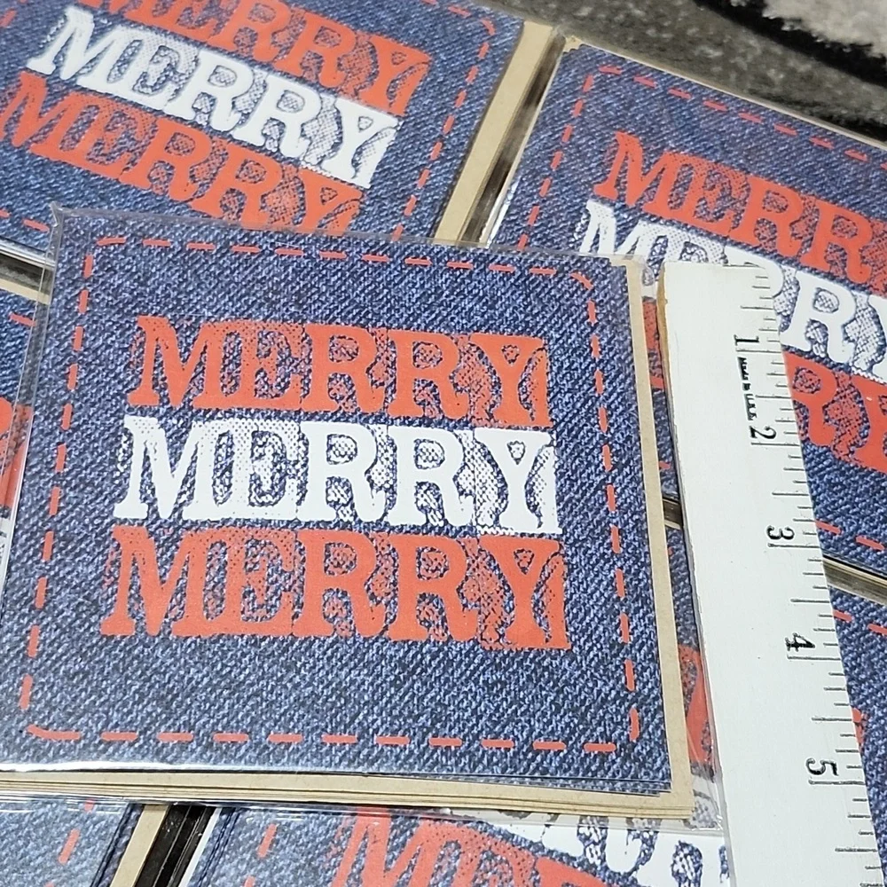 VINTAGE MICHAELS DENIM MERRY MERRY MERRY 30 BLANK NOTE CARDS & ENVELOPES